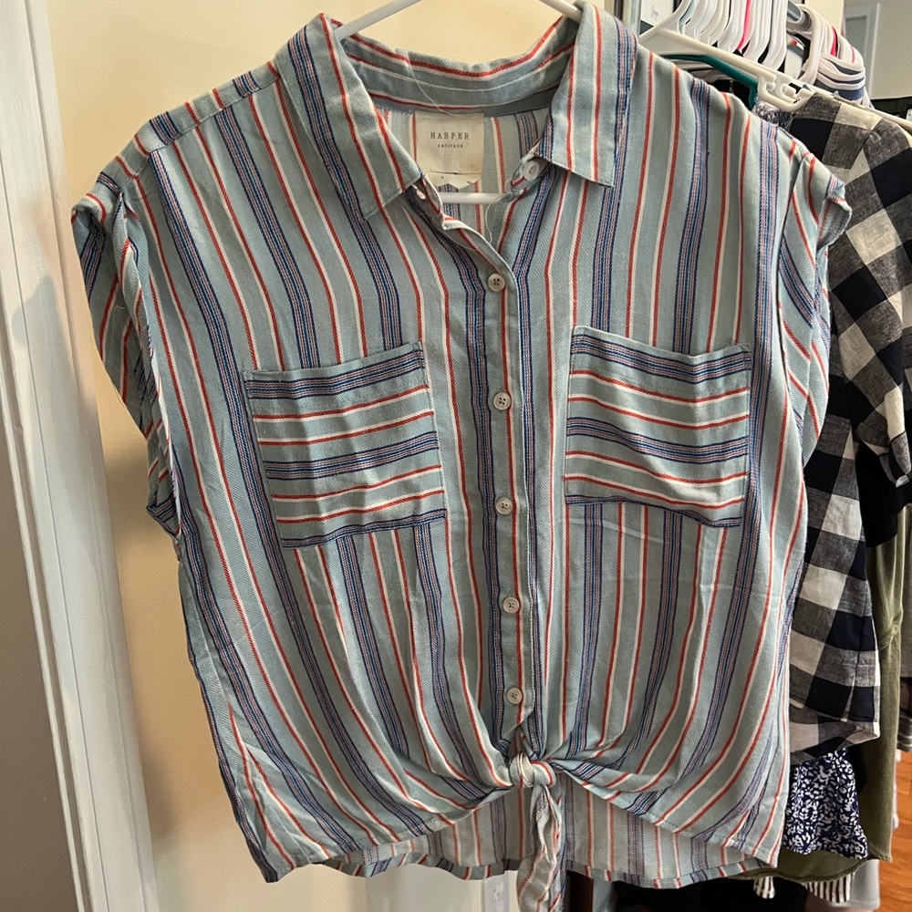 Colorful Tie Front Button Down